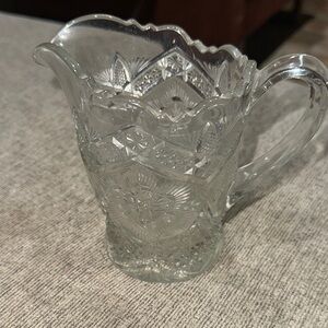 Antique Pressed Glass Pitcher | EAPG Star & Fan Pattern | Victorian